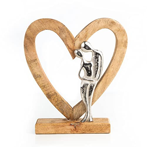 Logbuch-Verlag statuetta a forma di cuore in legno con coppia in metallo d'amore idea regalo nozze matrimonio San Valentino findanzata moglie decorazione casa