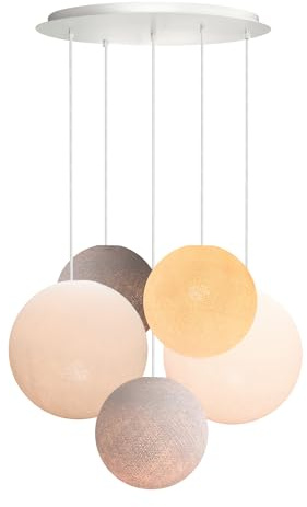 CREATIVECOTTON Fünfstrahlige höhenverstellbare LED Hängelampe mit handgearbeiteten Kugeln aus Baumwolle (Stone - 5-flammig)