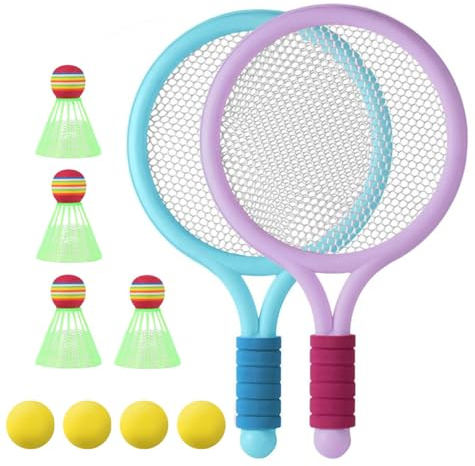 Anyingkai Kinder Tennisschläger, Federball Set, Beach Tennis Racket, Badmintonschläger, Badminton Set, Tennisschläger Geschenkset für Kinder Outdoor Indoor Sport