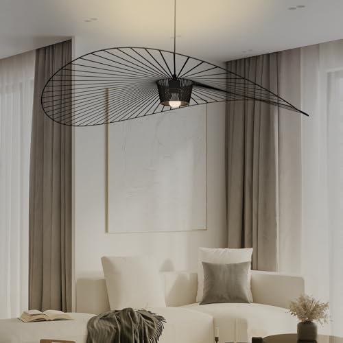 CKENSU Taklampa Vertigo, LED E27, max 40 W, vertikal hängande design, enkel och kreativ fiberduk, hattliknande form, järnkonst, för vardagsrum, caféer (svart, 80 cm)