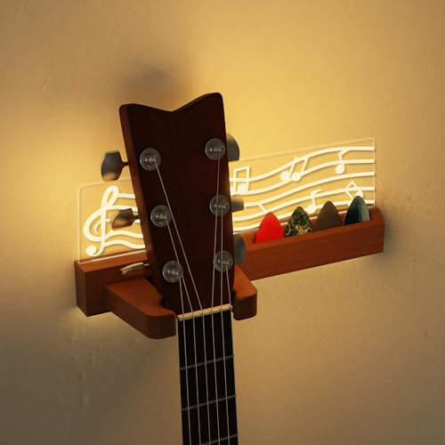 CoolGift Mart Gitarren Wandhalterung, Gitarren geschenk mit LED-Beleuchtung, Gitarrenhalter für die Wand, Notenblatt Design, für Akustik-Elektro-Bass-Ukulele