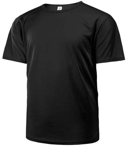 Aomig Men's Round Neck Short Sleeves Plain T-Shirt, Quick Drying Breathable Short Sleeve Sports T-Shirt, Mens Plain Crew Neck T-Shirt, Men's Valueweight Short Sleeve T-Shirt, Gym Shirts for Men Black
