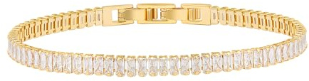 KOOUNUATA Pulsera de tenis clásica de Zirconia cúbica dorada de 18k con corte rectangular y cadena de cristal brillante pulsera de mujer