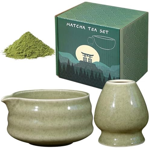 GOMETY Tazón de Té Matcha Tradicional de 2 Piezas - Cuenco de Cerámica de 18 oz con Color