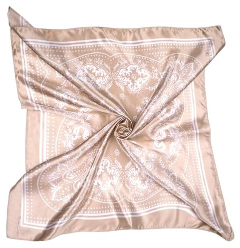 JIYIN Damen Seidentücher, 90x90cm Weich Quadratisch Seidentuch Damen, Seidenschal Bandana Tuch Seiden Women's scarves Hals Kopftuch Damen Decoration Headwear Geschenk für Frauen(Kamel)