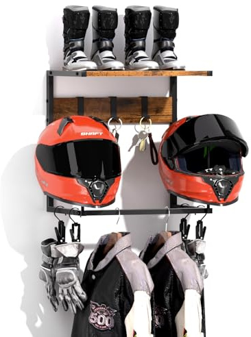 Urban Deco Support casque moto, porte casque avec 2 supports pour chapeaux, support pour repose à fixer au mur, support mural casque equipement moto, petit
