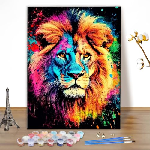 MEIYUDA Pintar por Numeros Adultos León Arco lris, DIY Cuadro al óleo con Números para, Kit de Pintura al óleo Digital para Adultos de Lienzo, Decoración para el Hogar 30x40cm(sin marco)