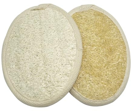 Natural Loofah Sponge 2 Pack - Eco-Friendly Exfoliating Body Scrubber for Men & Women, Biodegradable Shower Luffa with Dual-Sided Scrub (Gentle Terry Cloth & Revitalizing Exfoliator), Travel-Friendly