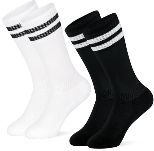DECOVICI Calze da calcio per bambini, 2 paia, calze da calcio per ragazzi e ragazze, 3-13 anni, calze lunghe al ginocchio, calze sportive uniformi, rugby hockey, 1 nero*1+bianco*1, 7-13 Jahre