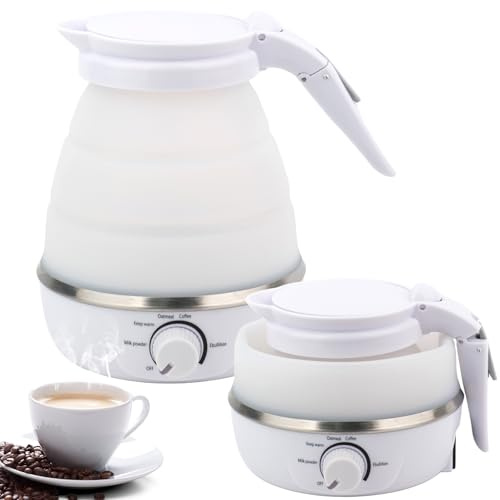 XSYKJGS Bollitore pieghevole da 0,6 l, in silicone, portatile, bianco, mini bollitore da campeggio, 5 minuti, cottura rapida con 5 modalità di controllo della temperatura, per cucina, viaggi