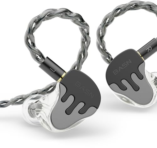 BASN BmasterX in Ear Audio Monitor, Hybrid 6 Drivers IEM Earphones with Crystal Clear Sound, Detachable Cable Plus Carrying Case Fit Kit for Musician, Stage, Studio (3.5mm & 4.4mm Jack, Black/Silver)