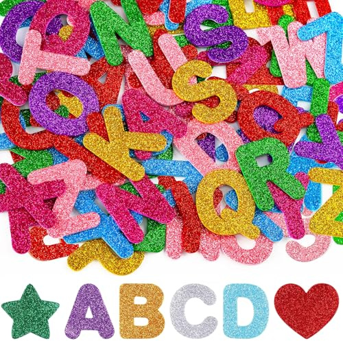 Noaxylic 215 Piezas Letras Adhesivas, Pegatinas Letras Autoadhesivas, Coloridas Pegatinas de Alphabet con Purpurina, Corazón Alfabeto Estrella, per Lavori Creativi, Decoro, Bricolage