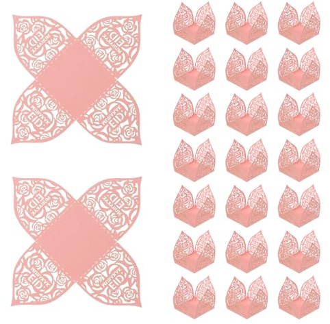 QUARKZMAN 25 Pezzi Scatoline Per Tartufi 4.3x4.3 Pollici Forma Quadrata Pirottini Per Cupcake Carta Forata Ciotoline Dessert Per Matrimoni Completi Rosa