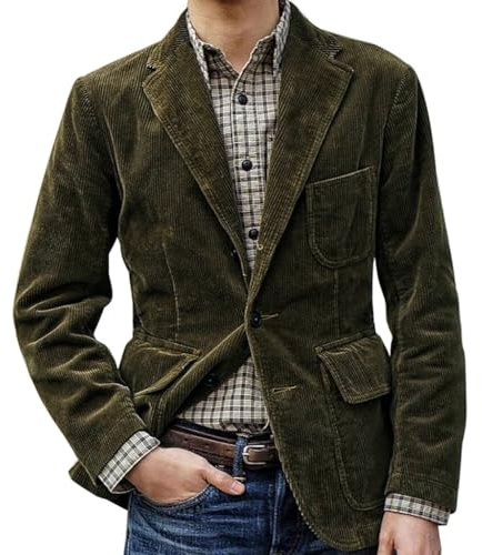 Mymyguoe Corduroy Men's Elegant Suit Jacket Long Sleeve Lapel Outdoor Jacket Elegant Cardigan Sports Jacket Casual Jacket Regular Fit Casual Jacket Cord Blazer Vintage Business Jacket, Green, 3XL