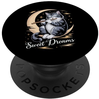 Flauto Gatto Luna Sogni Flauto Giocatore Gattino Flautista Flautista PopSockets PopGrip Adesivo