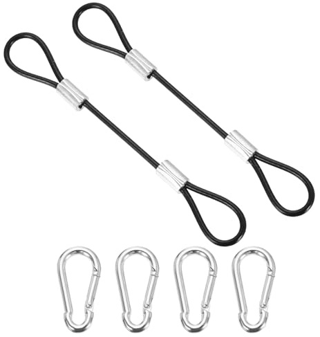 PATIKIL 4 Inch Safety Cable Lock, 2 Pcs 304 Stainless Steel Security Wire Ropes Double Loop Anti-Theft Safety with 4 Spring Buckles for Bicycles Luggage Stage Lighting, Black