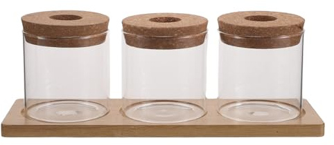 Kisangel Vase Hydroponique pour Plantes Succulentes 8X8 CM en Verre Transparent avec Couvercle Perforé et Support Triple en Bois, Jardinière Décorative pour Bureau et Maison, Pot de