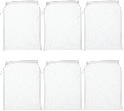 6 Pcs Nut Milk Bag 20 x 15 cm Juicing Bags Strainer Reusable Juice Press Nylon Mesh Cheese Cloth Bag for Straining Fruit Juice Yogurt Coffee Tea