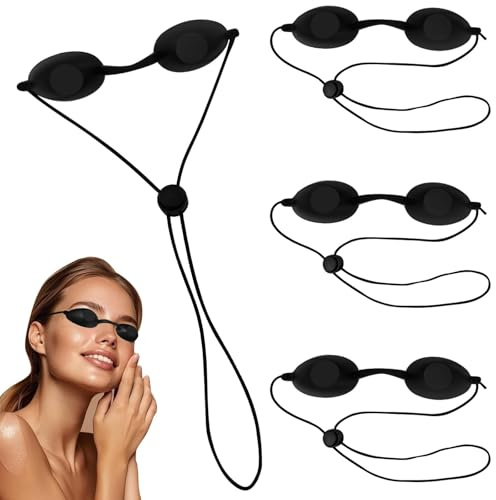 HINGTAI 4 paia di occhiali protettivi neri per abbronzatura, occhiali per terapia a luce rossa, occhiali protettivi UV per lettini abbronzanti, esposizione al sole, IPL e luce LED.