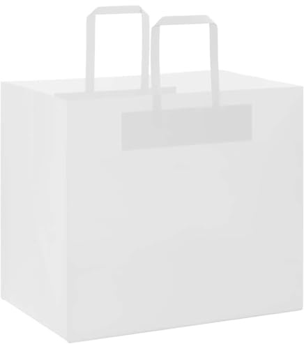 QUAHEAS Pappersbärkassar vita med pappershandtag 32 x 22 x 28 cm, 250 stycken, kraftpapperspåse för gåva, fest, gåva, förpackning, födelsedag, bröllop, jul, påsk