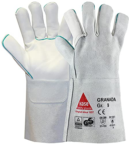 Hase Leichte Schweißerhandschuhe GRANADA Rindnarbenleder TÜV GS, Grau, 12