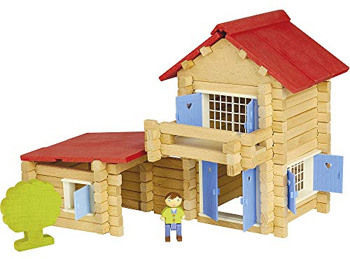Jeujura - La Maison en Bois - 140 pièces - Jeu de Construction dans sa Valise en Carton - A partir de 5 Ans - Agilité - Créativité - Manipulation - Catalogue fourni – 8033