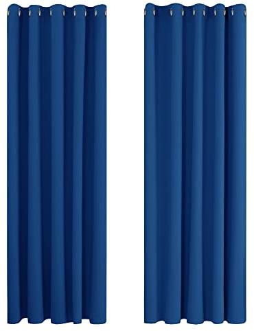 Deconovo Solid Curtains Bedroom Energy Saving Thermal Insulated Eyelet Blackout Curtains 66 x 90 Inch Blue 2 Panels