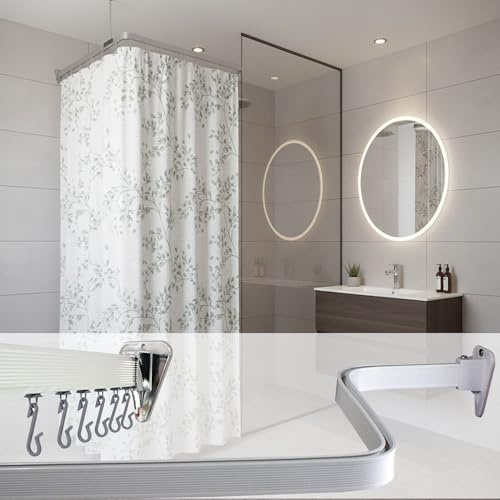 ECOSPA Bendy Shower Track Rail – Fully Adjustable Curtain Track for L, U, P & Rounded Shapes and more – Includes Hooks & Assembly Instructions