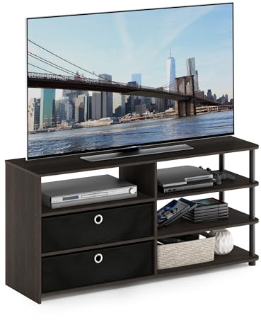 Furinno JAYA TV Stand, Simple Design Entertainment Center, TV Console for TV up to 55-Inch with Bins, for Living Room, Bedroom, Walnut