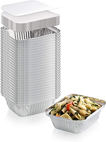 Zuvo Pack of 50 Aluminium Disposable Foil Food Container with Lids, Reusable Takeaway Containers, Great for Baking Roasting Cooking Food Storage, 12 x 8 x 4 cm