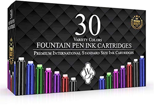 Wordsworth & Black Fountain Pen Ink Refills - Set of 30 Assorted Colors Ink Cartridges - International Standard Size - Length APPR 5.2 cm - Base Diameter APPR 0.6 cm - Disposable and Generic