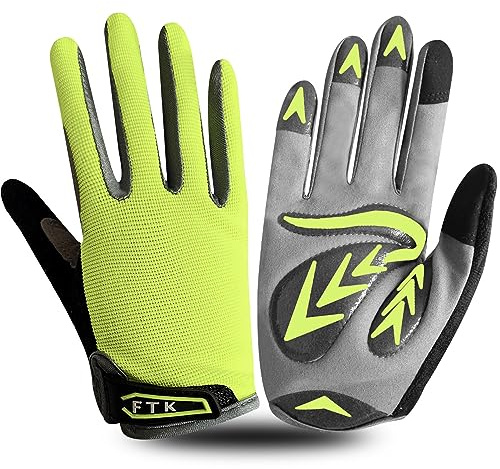 Gants Velo Enfant Cyclisme Junior Running VTT Moto Plein Doigt Poignée Paire, Gant Bicyclette Escalade Randonnée Skateboard Gel Résistant à l'abrasion Antideparant Mitaines Outdoor (M, Vert)