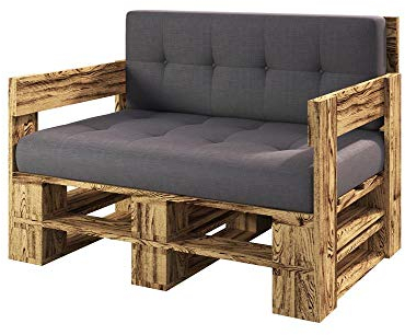 sunnypillow Palettenmöbel Gartenmöbel Set aus Holz Indoor/Outdoor Europaletten Möbel Sofa Gartensofa Bank Sessel Holztisch für Balkon Terrasse Garten | geflammt Sofa 120 x 80 cm Höhe : 30 cm
