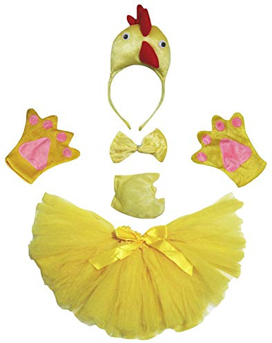 Petitebelle höna pannband fluga svans handskar tutu 5 st flicka kostym 1-10 år (gul, 1-5 år)