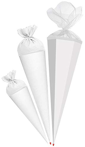 alles-meine.de GmbH Schultüte - Rohling - WEIß - 70 cm - rund - Tüllabschluß - mit/ohne Kunststoff Spitze - Zuckertüte - Markneukirchen - Jungen Mädchen - einfarbig Uni - Schul..