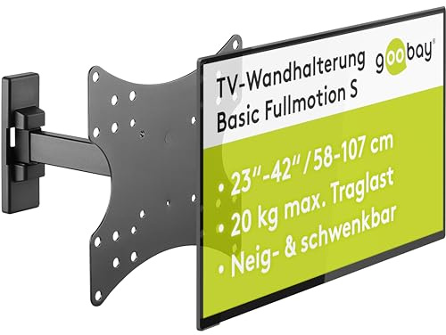 goobay Support TV Mural Orientable 23-42 Pouces 180° Inclinable VESA 200x200 Jusqu'à 20 kg - Orientation Totale S - 49713