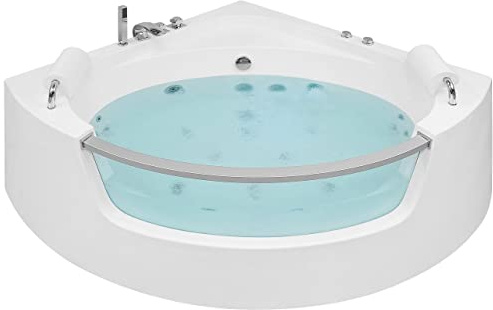 Bañera de hidromasaje esquinera de acrílico sanitario blanco con LED 150 cm estilo moderno Mangle