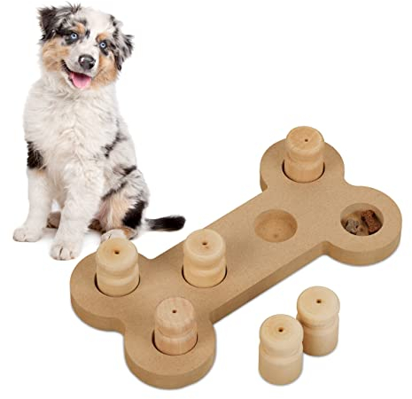 Relaxdays interaktives Intelligenzspielzeug für Hunde, Knochen-Design, Futterspielzeug, Leckerli, Schnüffelspiel, natur