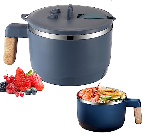 Ramenschüssel Instant,Rostfreier Stahl Ramen Bowl Schüssel, Japanische suppenschüssel,1000ML Doppelt Isolierter Versiegelt Nudelschale mit deckel,Auslaufsicher Instant Nudeln Schüssel Geschirr (blau)