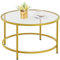 Yaheetech Round Coffee Table, Tempered Glass Living Room Table with Protective Foot Pads & Metal Structure for Living Room, Mustard Gold