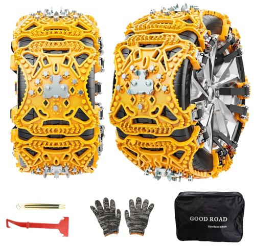 GOHHME 6 Pieces Universal Fit Anti-Slip Snow Chains Set - Stainless Steel Emergency Tyre Traction Chains for Truck SUV Car