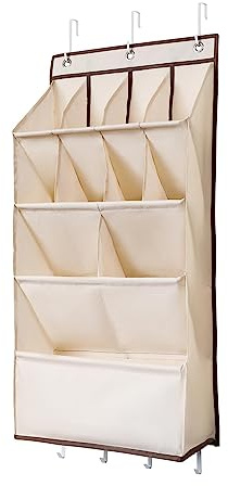 Folpus Colgante de Puerta Bolsa de Almacenamiento Plegable para Percha de Armario Estrecha, Beige 11 Rejillas