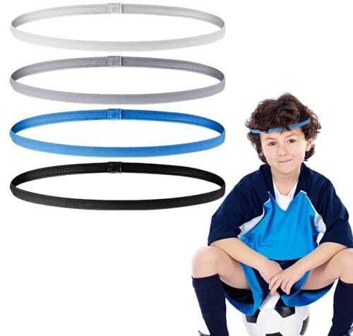 NATOSU 4 Sport-Stirnbänder, Haarband Jungen Sport, dünnes Stirnband, Stirnbänder, rutschfestes Haarband, Herren-Haarband, Sport, Kinder, Stirnband, Kinder, Jungen, Fußball-Stirnband