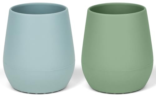 HOTUT Schnabeltasse für Kleinkinder, Silikon, für Babys ab 6 Monaten, auslaufsicher, Grau/Grün, 2 Stück