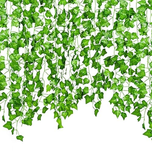 Green Vines – Guirlande artificielle de 2,2 m | Exquise résistance à la déchirure résistante aux UV, facile à esthétique, toucher réaliste, feuilles de lierre pour décoration de fête sur le thème de