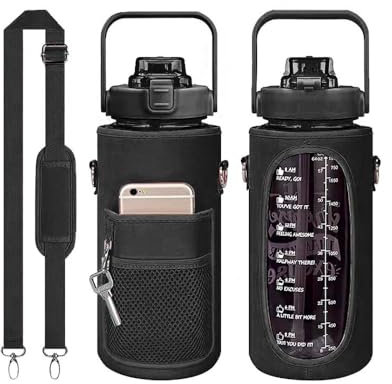 HSAJS Funda Botella Agua Deportiva Motivacional Marcador Tiempo Bolsillo Móvil Correa Ajustable Transporte Senderismo Camping Gimnasio