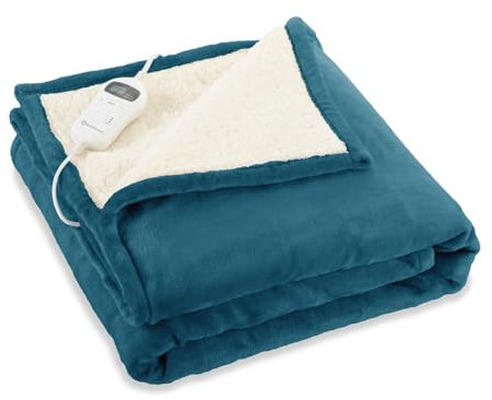 Rediffusion CosySnug Luxury Heated Throw, 160x120cm, Soft Flannel and Plush Teddy Fleece, 2.4M Cable Length, Energy-Efficient, 120W, Machine Washable - RED160120TT, Teal