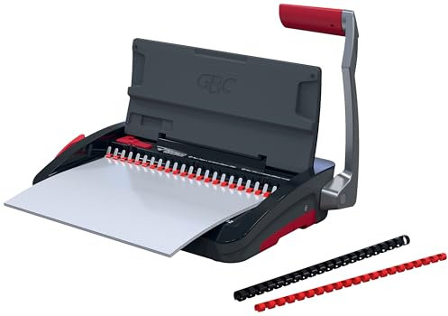 GBC CombBind CB12 Manuelles Bindegerät - Bindet 165 A5/A4-Blätter, kompaktes und leichtes Design, stanzt 12 Blätter, Schwarz/Silber, 4410060
