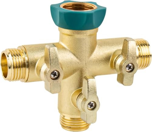 Hydrogarden Heavy Duty Metal 3 Way + Type Garden Hose Splitter with Shut-Off Valves, 3/4 High Flow Spigot Faucet Connectors with 3 Extra Silicone Washers