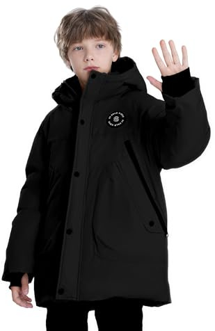 Sunny Sprout Manteau garçon hiver - Doudoune épaisse avec capuche polaire et manches coupe-vent Noir 9 ans